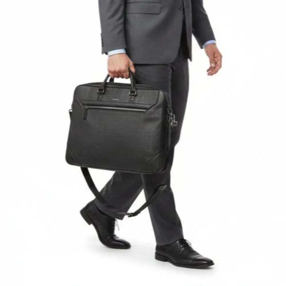 Tumi Briefcase Ashton Collins Zip Coated Canvas Textured Grey Laptop Case